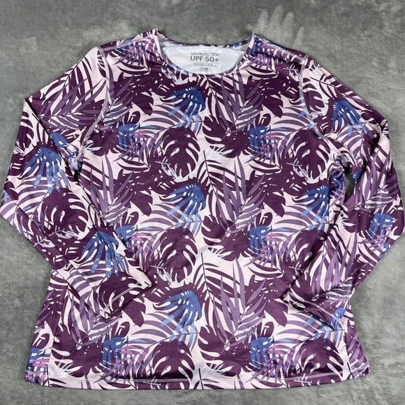 32 Degrees Tops - 32 Degrees Cool Swim Top Womens XXL Long Sleeve UPF 50 Sun Protect Purple Leaves